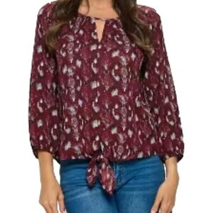 West Kei long sleeve lightweight keyhole front tie blouse, size XS, NWOT